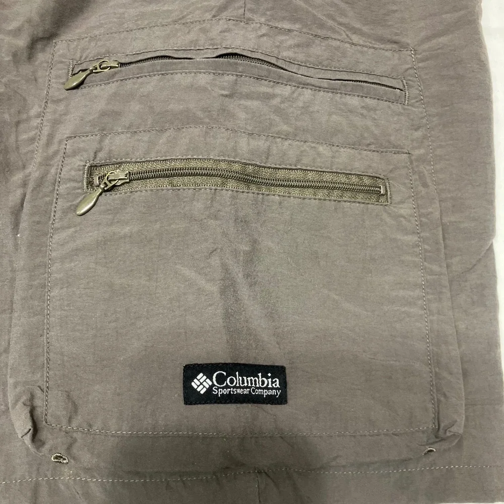Columbia Mens Gray Brown‎ Nylon Cargo Shorts Elastic Waist Belted Size M AM4021